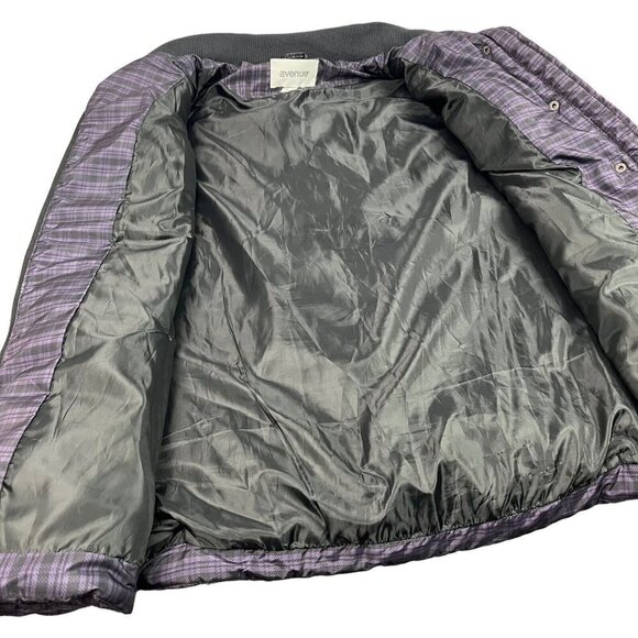 Avenue Womens Puffer Vest Purple Black Plaid Pockets Size 22/24 - Picture 8 of 11